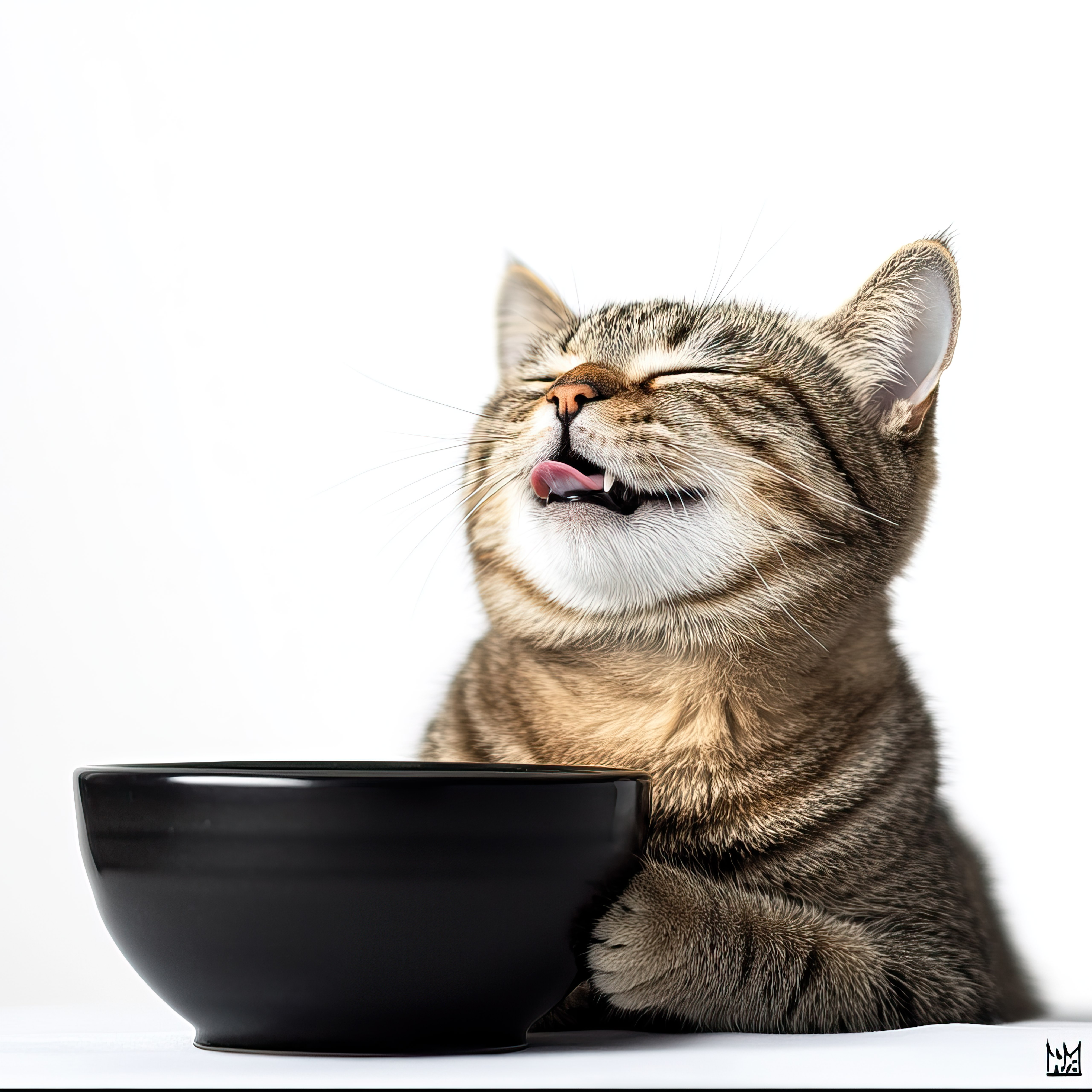 Gato perto da tigela sem comer