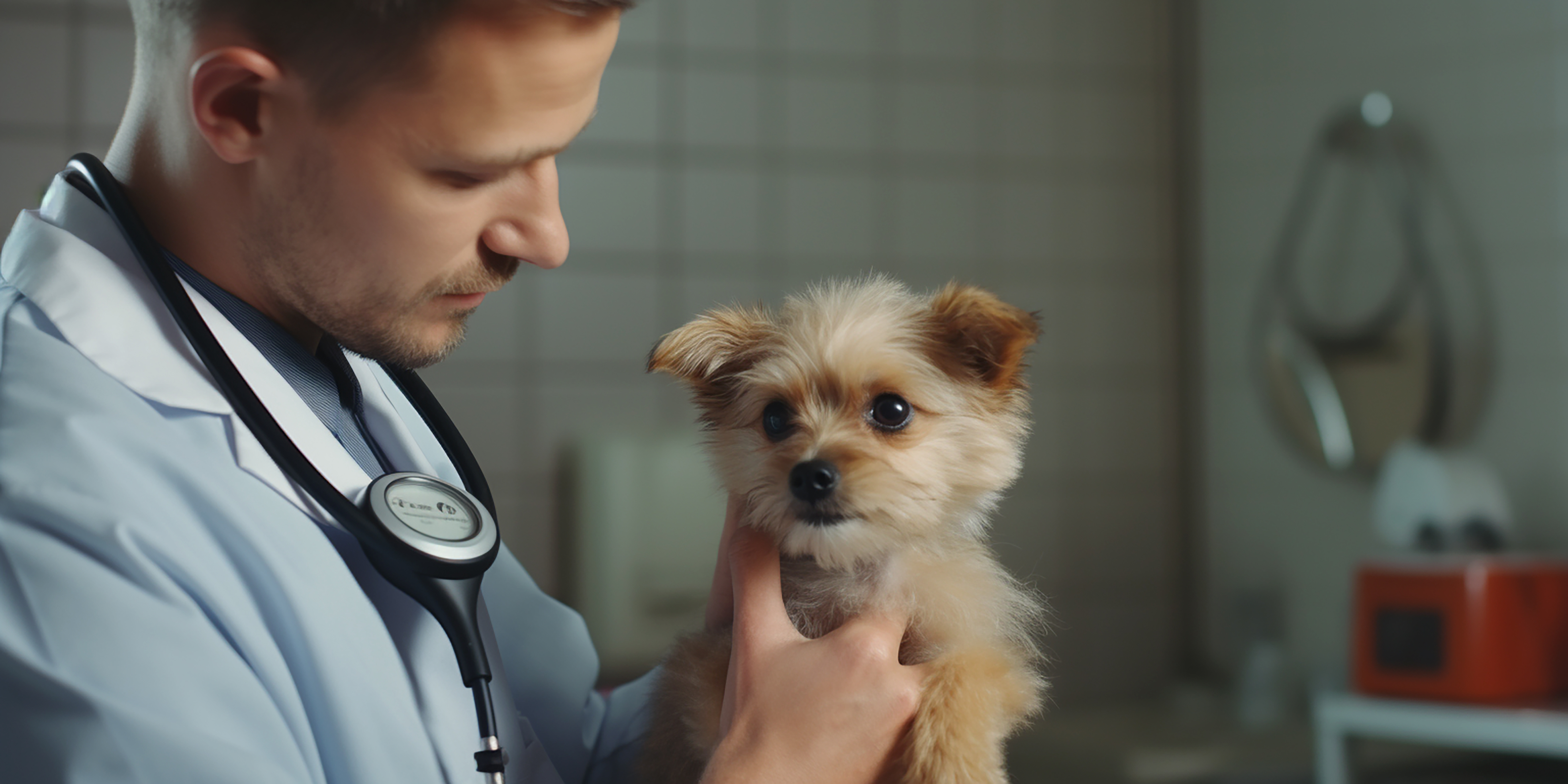Cão em consulta veterinária — cinomose