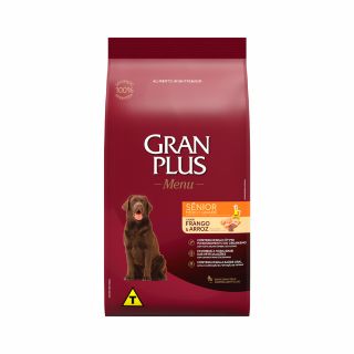 Ração GranPlus Menu para Cães Sênior de Porte Médio e Grande Sabor Frango e Arroz 15Kg