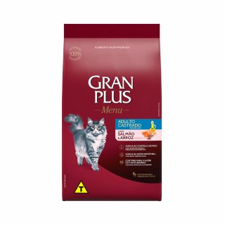 Ração GranPlus para Gatos Adultos Castrados Sabor Salmão e Arroz 3kg