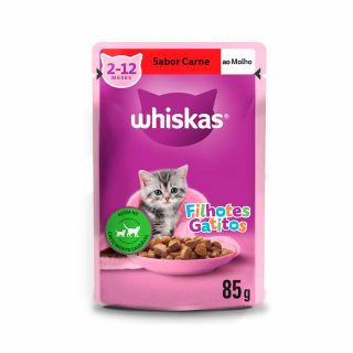 Ração Úmida Whiskas Sachê para Gatos Filhotes Sabor Carne ao Molho - 85g
