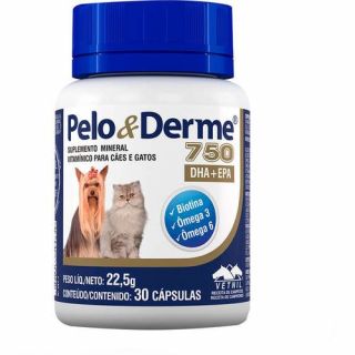 Suplemento Pelo e Derme 750mg DHA+EPA 30 Cápsulas Vetnil para Cães e Gatos