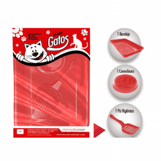 Kit Gato Caixa De Areia Com Pa +1 Comedouro 3 Pecas Vermelho