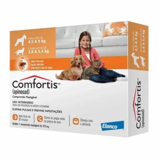 Antipulgas Comfortis 270mg, cães 4,5Kg a 9Kg, gatos 2,8 a 5,4Kg-1Comprimido