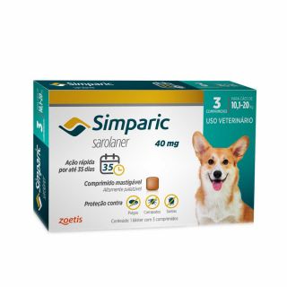 Antipulgas Simparic 40 mg para cães 10,1 a 20 kg - 3 Comp