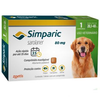 Antipulgas Simparic 80 mg para cães 20,1 a 40 kg
