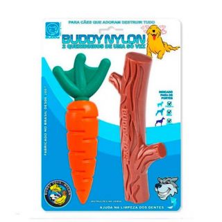 2 BRINQUEDOS MORDEDORES PARA CÃES (CENOURA+GRAVETO) - BUDDY TOYS