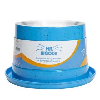 Comedouro Antiformiga Para Gatos Mr. Bigode Junior Azul
