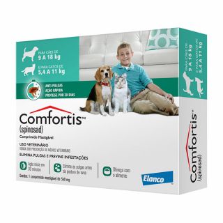 Comfortis 560 mg (Verde) Antipulgas p/ Cães de 9 a 18Kg e Gatos de 5,4 a 11Kg 1 comprimido