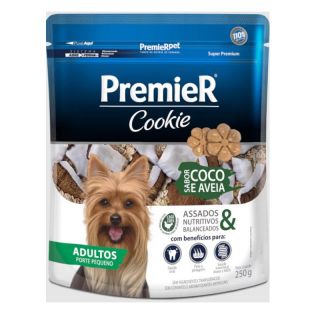 Biscoito Premier Cookie para Cães Adultos de Pequeno Porte Sabor Coco e Aveia 250g