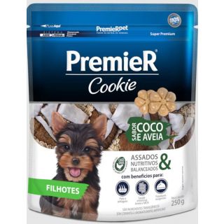 Biscoito Premier Cookie para Cães Filhotes de Pequeno Porte Sabor Coco e Aveia 250g