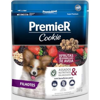 Biscoito Premier Cookie para Cães Filhotes Sabor Frutas Vermelhas e Aveia 250g