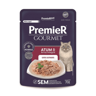 Premier Gourmet Gatos Castrados Sabor Atum E Arroz Integral 70g