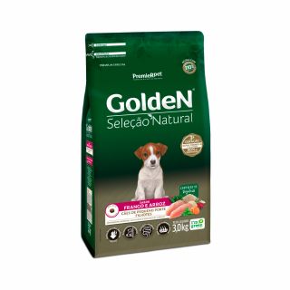Ração Golden Seleção Natural Mini Bits para Cães Filhotes de Porte Pequeno Sabor Frango e Arroz 3,0 Kg