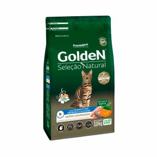 Ração Golden Seleção Natural para Gatos Adultos Castrados Sabor Frango com Abóbora e Alecrim 3Kg