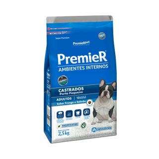 Premier Ambientes Internos para Cães Adultos Castrados Sabor Frango e Salmão 2,5Kg
