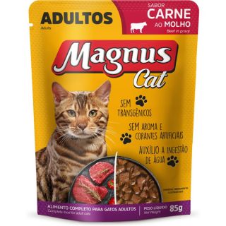 RAÇÃO ÚMIDA MAGNUS CAT SACHÊ CARNE AO MOLHO PARA GATOS ADULTOS 85G