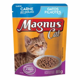 Ração Úmida Sachê Magnus Cat Gatos Filhotes Carne ao Molho 85g