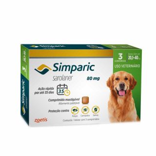 Antipulgas Simparic 80mg para Cães (20Kg - 40Kg) 3 Comprimidos
