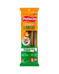 Petisco Pacote Snack Dental Oleo de Coco e Menta 14cm C/3 Un 75g Petiscao